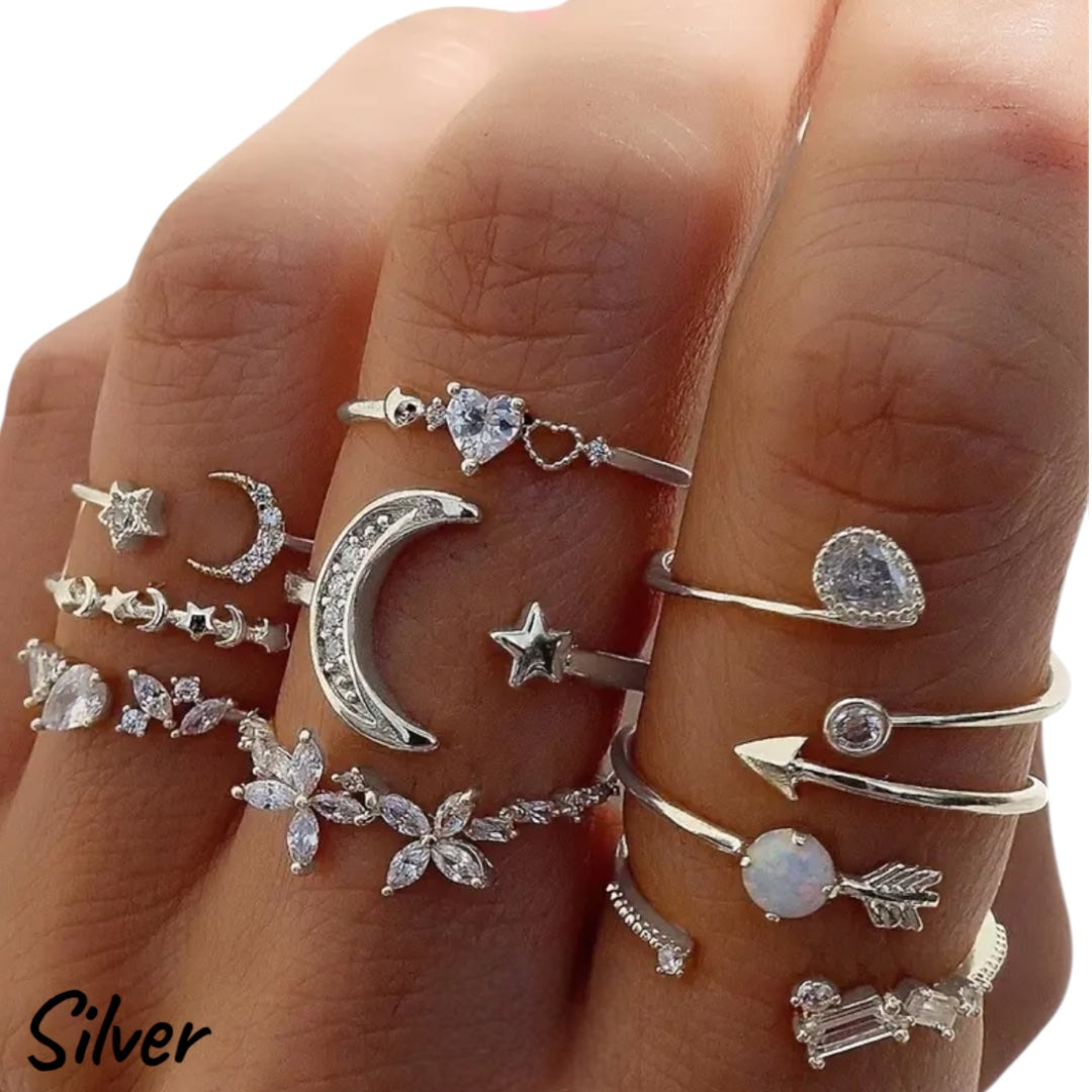 9 pc Stacking Rings-Rhinestone