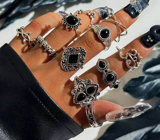 11 Black Stone stacking rings