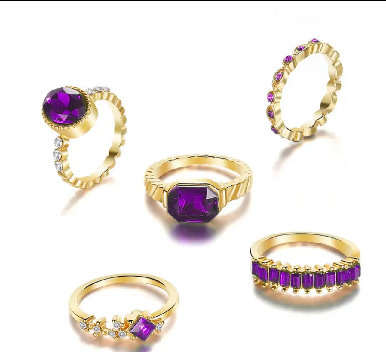 5 pc Amethyst ring set