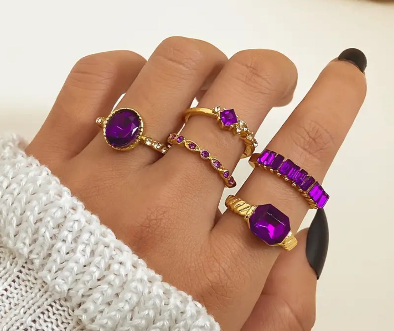 5 pc Amethyst ring set