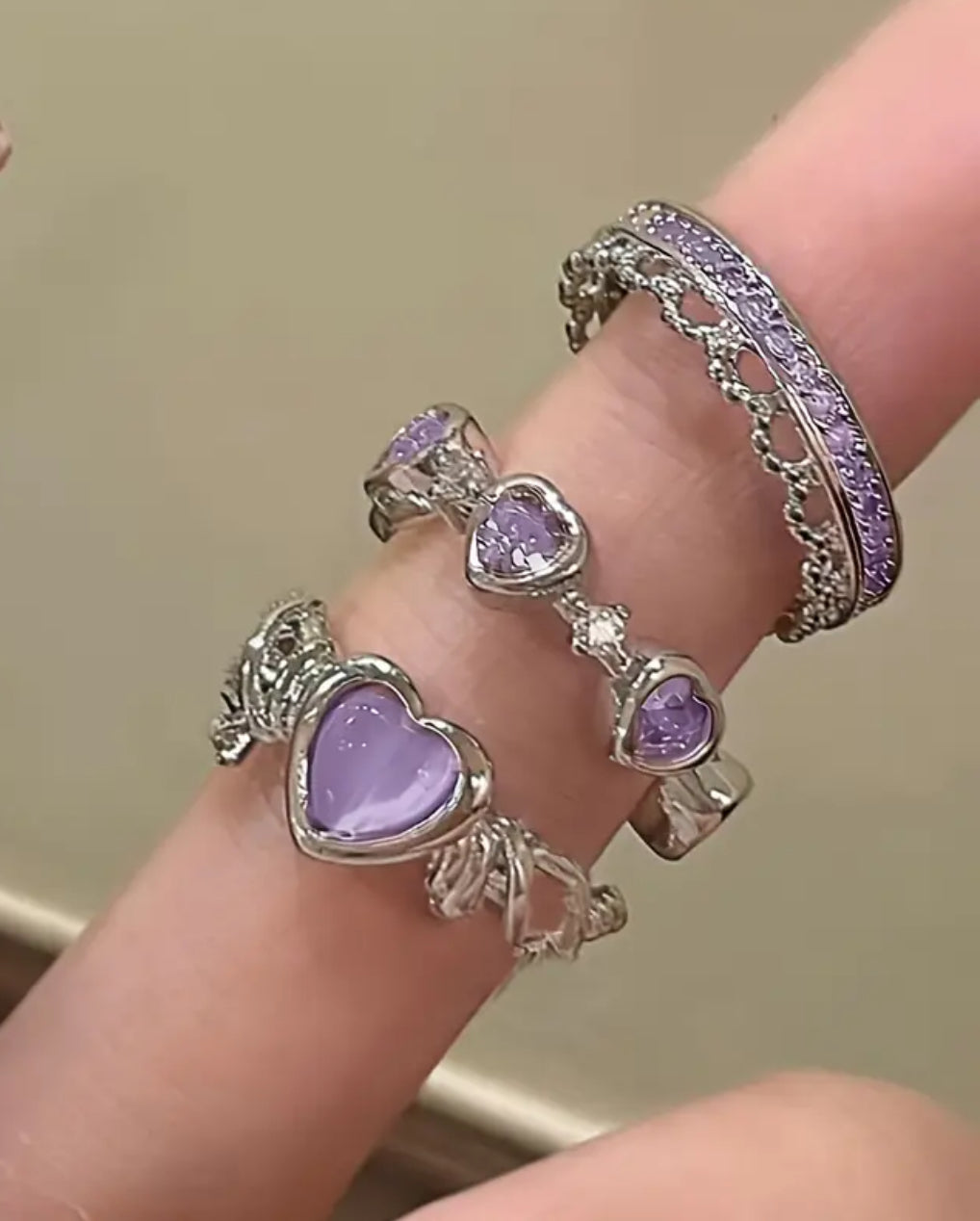 3pc Purple Heart stacking rings