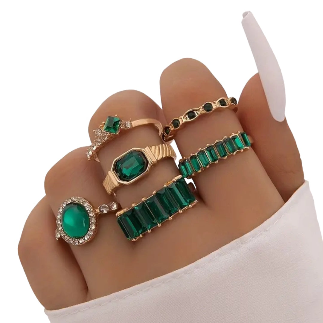 6 pc Emerald Stacking rings