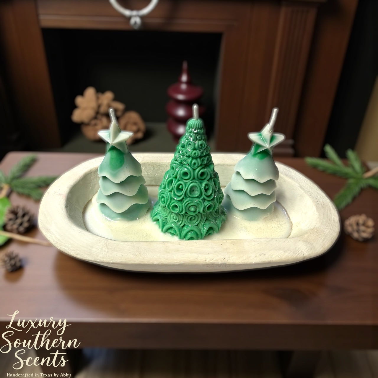 Wooden Dough Bowl Candles