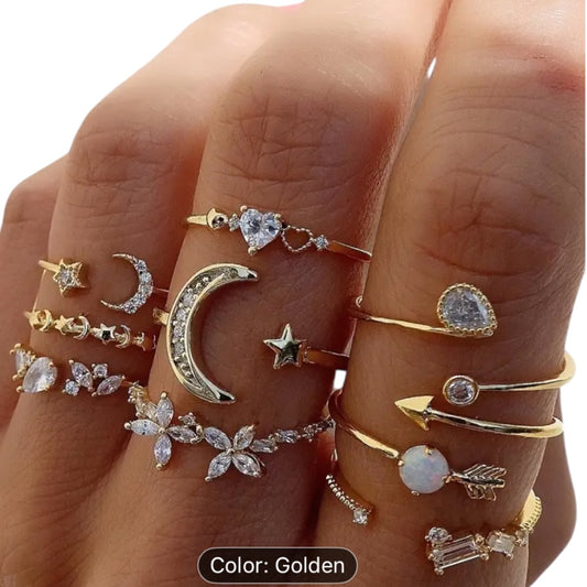 9 pc Stacking Rings-Rhinestone